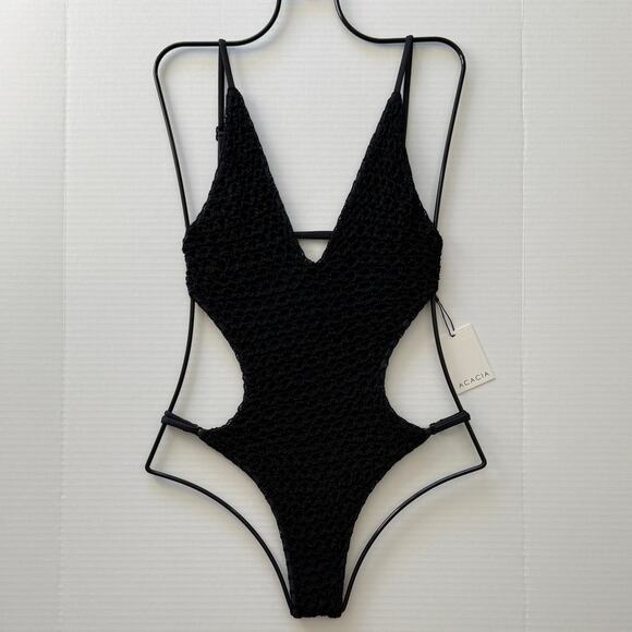 Acacia Swim ARIA Crochet One Piece - Licorice - Minimalist - Adjustable Straps - Picture 1 of 15